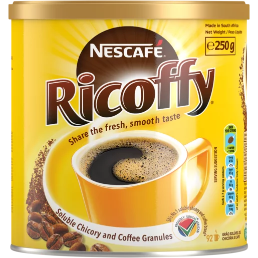 Nestle Coffee - Ricoffy 250g Ricoffy is South Africa's No. 1 coffee brand. Sharing memorable moments over a mug of hot coffee has been the tradition of many South African families .