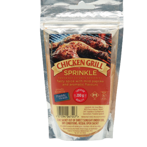 The chicken Sprinkle is a spicy seasoning with a medium white pepper burn