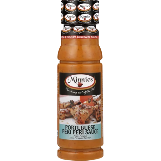 Minnies - Portuguese Peri Peri Sauce 250ml  Minnies specialises in the manufacture of Sauces, Condiments and Marinade & Bastings. We bottle emotions, discover yours . Everything we do is based on emotions.
